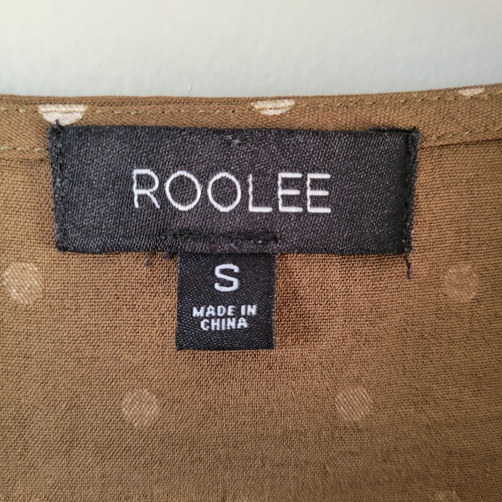 Roolee Polka Dot Jumpsuit Olive Green Button Down 3/4 Sleeve Size Small - Picture 12 of 12